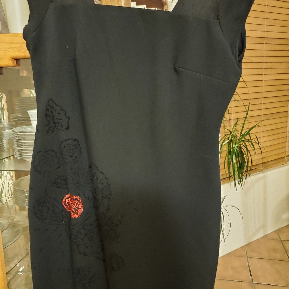 Black Sheath Dress with Subtle Floral Accent